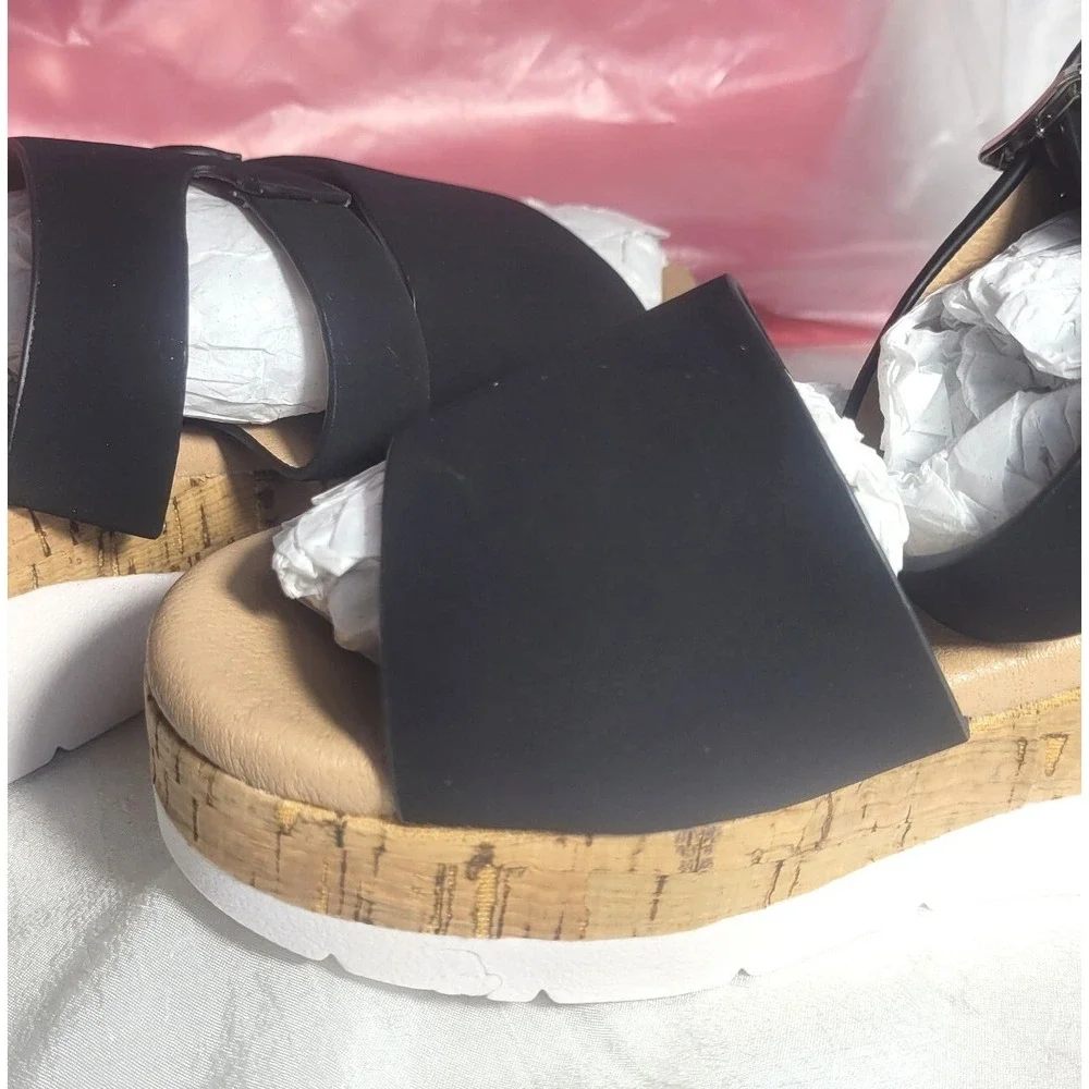 Shein‎ Kids Girls Black Velvet Platform Ankle Strap Sandals - Size 12